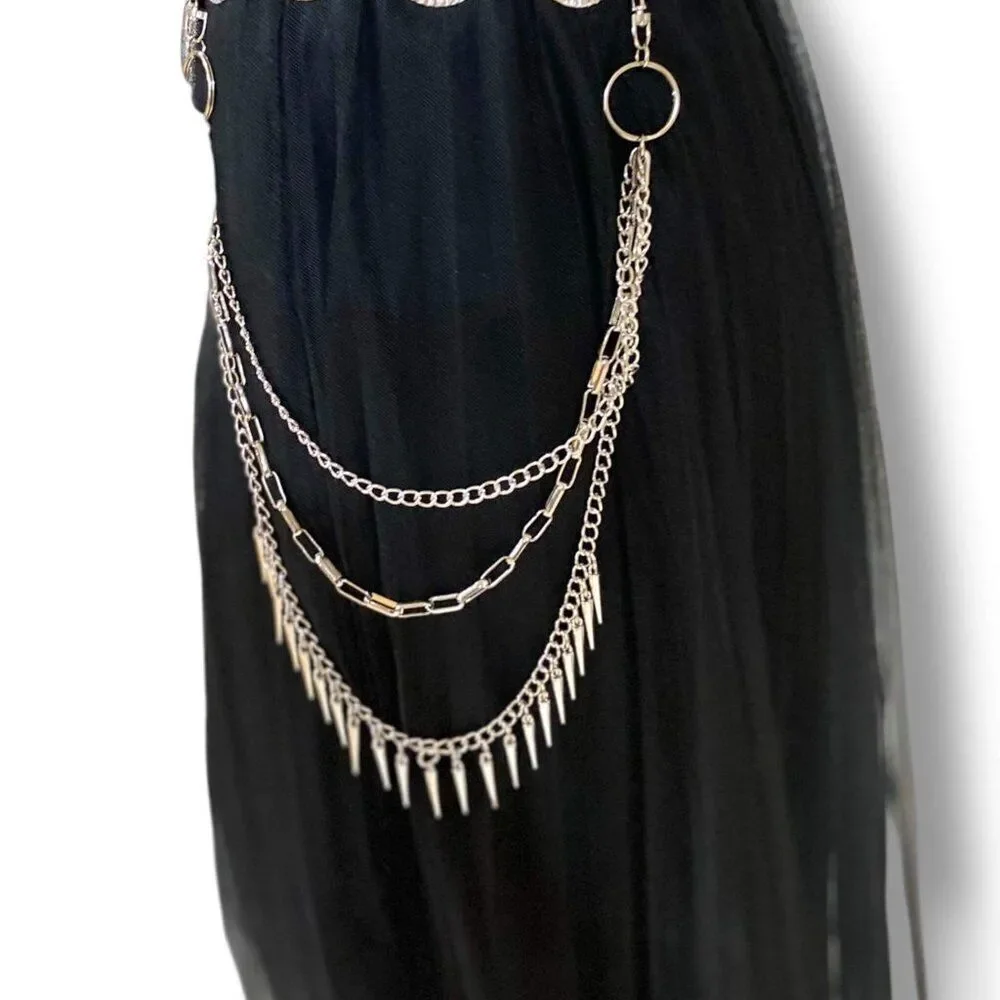 Silver Pants Chain Silver Spiked Mixed Link Chain Belt NWT